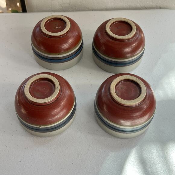 Unbranded Speckled Stoneware Ceramic Tea Cups Japan Set of 4 Blue Stripe 3" - Picture 4 of 14